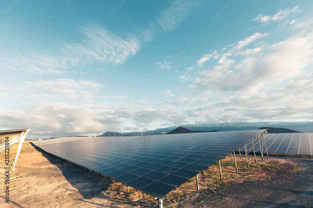 Group of solar and photovoltaic panels for electric power production.