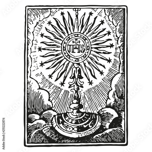 Illustration of a communion depicting traditional Christian symbols