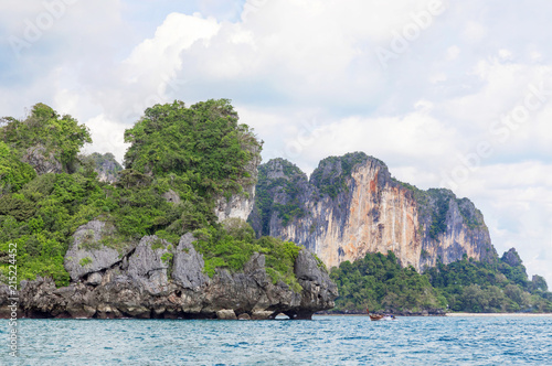 Popular travel tropical karst rocks perfect for climbing Railay Beach, Krabi province, Thailand