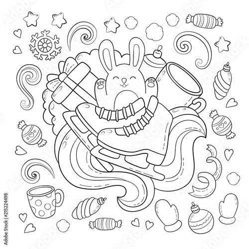 Doodle vector illustration  abstract background  texture  pattern  wallpaper  Collection of New Year Christmas elements and objects set. Freehand sketch for adult anti stress coloring book.