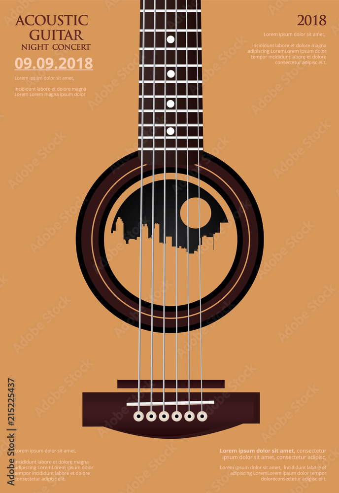 Plakat Guitar Concert Poster Background Template Vector Illustration