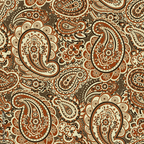 Seamless pattern with paisley ornament. Ornate floral decor.