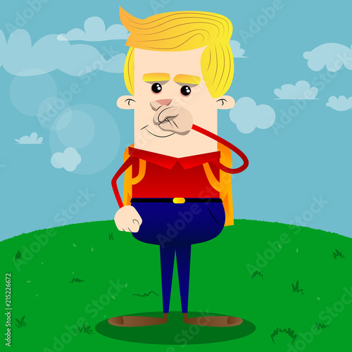 Schoolboy with symphaty. Vector cartoon character illustration.