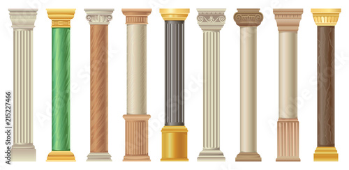 Antique columns and pilars set, classic stone columns in different styles vector Illustrations on a white background photo
