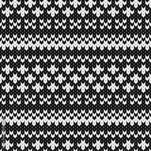 Abstract monochrome knitted seamless pattern. Knit texture sheme swatch for new year card, christmas invitation, holiday wrapping paper, winter vacation travel and ski resort advertising etc.