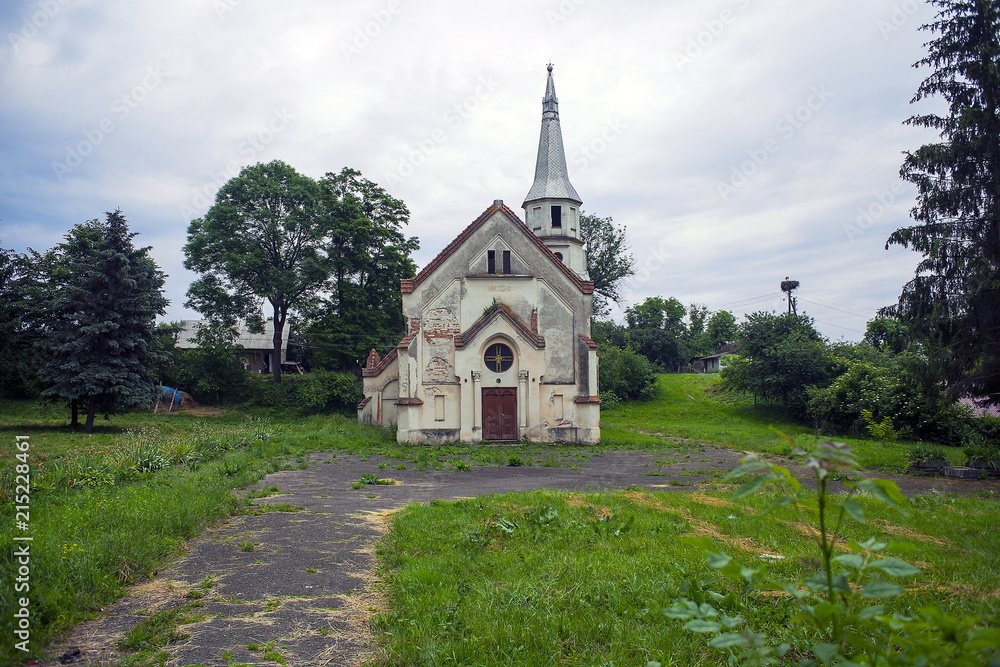Old abandoned church against dramatic dark sky Old abandoned church against dramatic dark sky