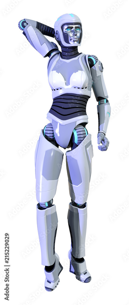 3D Rendering Female Robot on White 3D Rendering Female Robot on White
