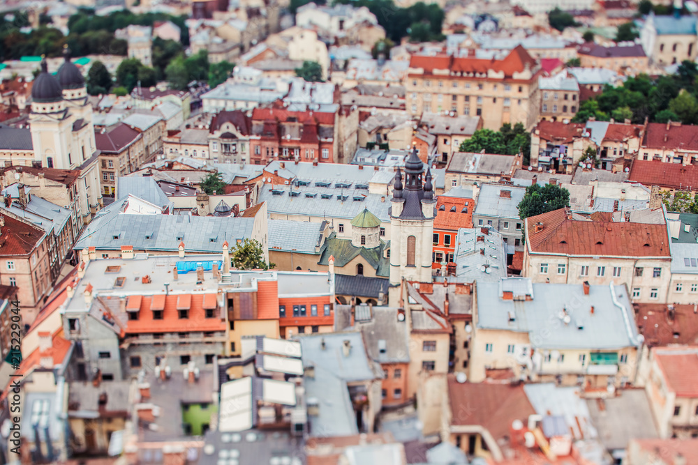 view  from Lviv City hall. Tilt-shift lens.