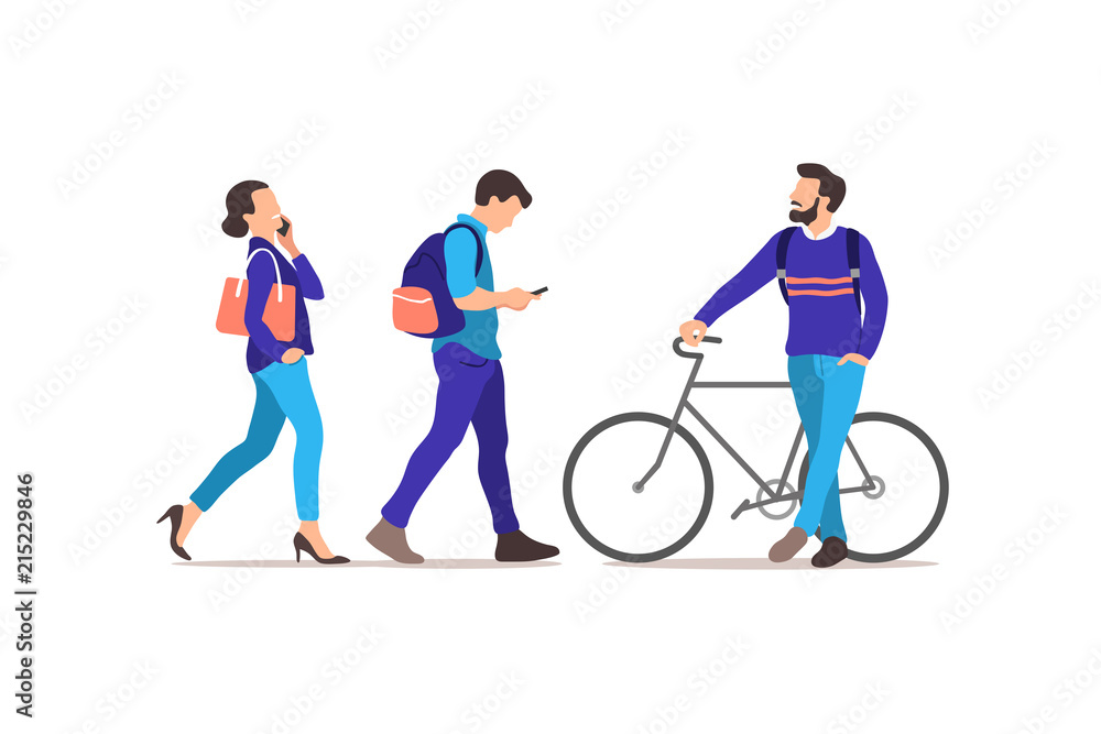 Fototapeta premium People walking on the street. Vector illustration.
