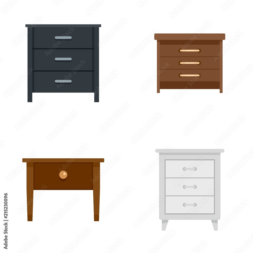 Nightstand bedside icons set. Flat illustration of 4 nightstand bedside vector icons isolated on white Nightstand bedside icons set. Flat illustration of 4 nightstand bedside vector icons isolated on white