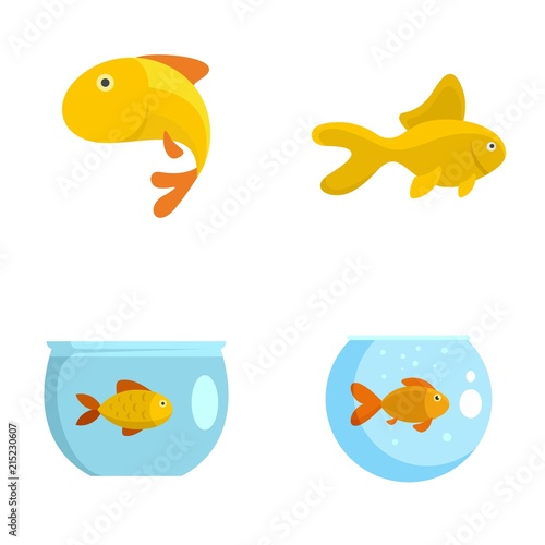 Goldfish and fishbowl icons set. Flat illustration of 4 goldfish and fishbowl vector icons isolated on white