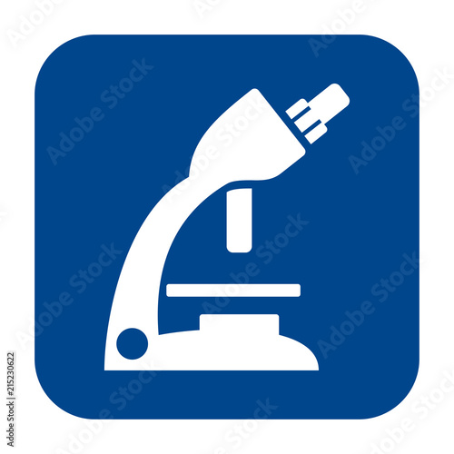 Vector monochrome flat design icon of optical microscope. Blue isolated logo.