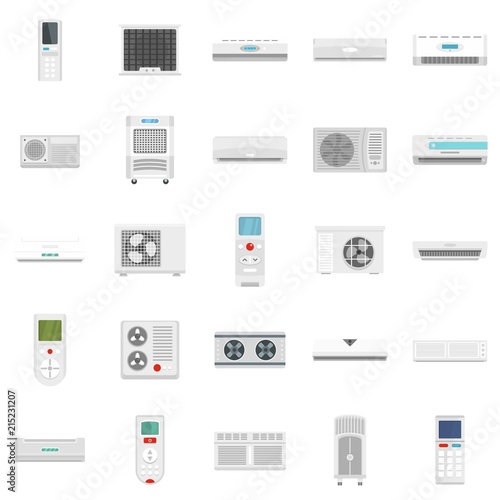 Conditioner air filter vent remote icons set. Flat illustration of 25 conditioner air filter vent remote vector icons isolated on white