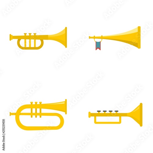 Trumpet horn musical instrument icons set. Flat illustration of 4 trumpet horn musical instrument vector icons isolated on white