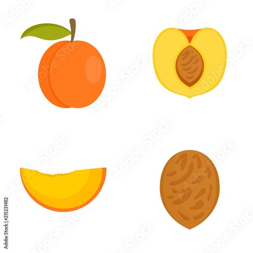 Peach tree slices fruit half icons set. Flat illustration of 4 peach tree slices fruit half vector icons isolated on white