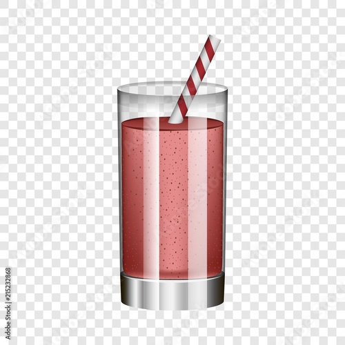 Red smoothie in glass mockup. Realistic illustration of red smoothie in glass vector mockup for on transparent background