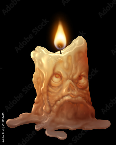 A melting wax candle with a grumpy figure; cartoon style illustration Stock  Illustration