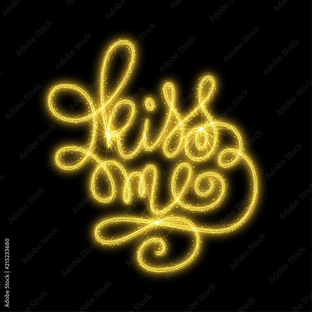 Kiss me shiny hand lettering with sparkles on black background. Vector Illustration Kiss me shiny hand lettering with sparkles on black background. Vector Illustration