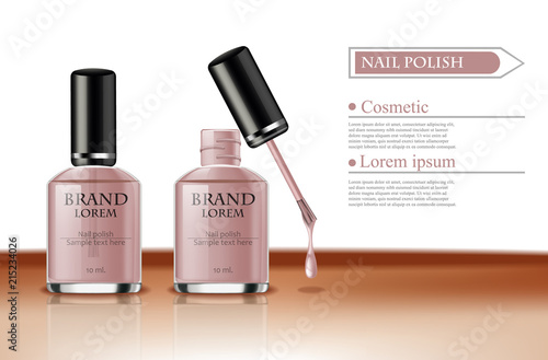 Nail polish Vector realistic packaging. label design mock up 3d illustrations. Nude color
