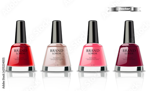 Nail polish set Vector realistic packaging. label design mock up. 3d illustrations