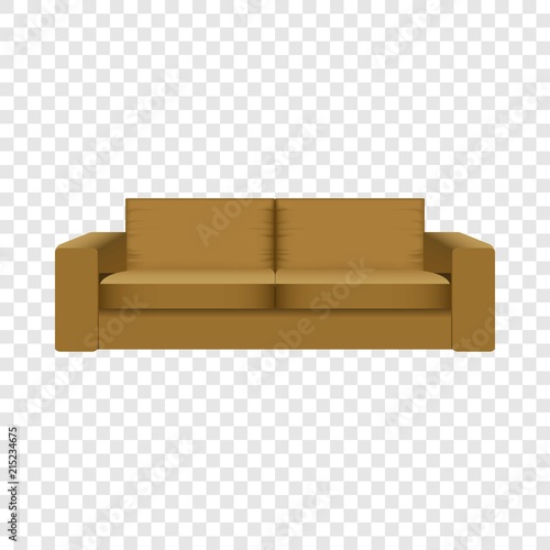 Brown camel sofa mockup. Realistic illustration of brown camel sofa vector mockup for on transparent background