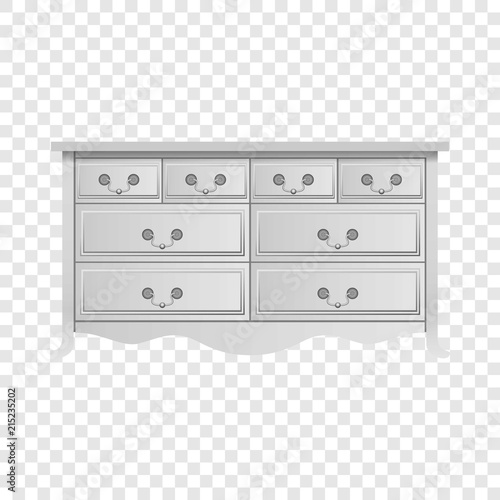 White nightstand mockup. Realistic illustration of white nightstand vector mockup for on transparent background