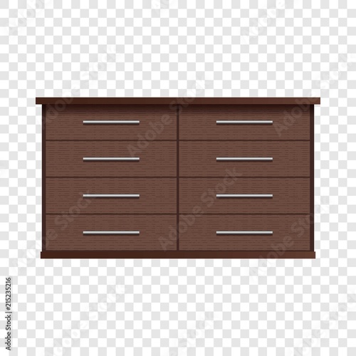 Wood nightstand mockup. Realistic illustration of wood nightstand vector mockup for on transparent background