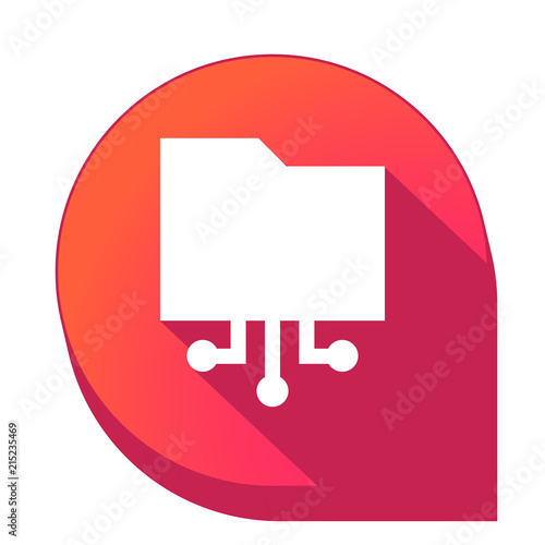 ikona z długim cieniem na tle strzałki pinezki