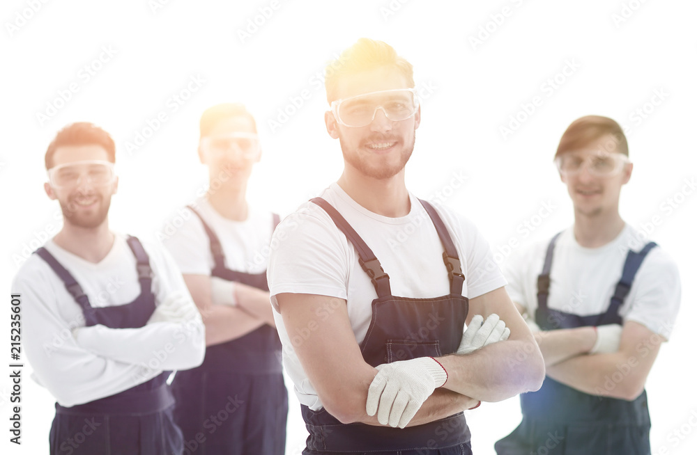 foreman and team of professional industrial workers