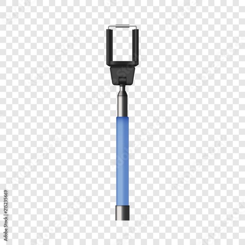 Blue selfie stick mockup. Realistic illustration of blue selfie stick vector mockup for on transparent background