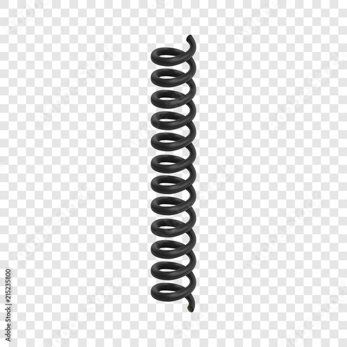 Black spiral cable mockup. Realistic illustration of black spiral cable vector mockup for on transparent background