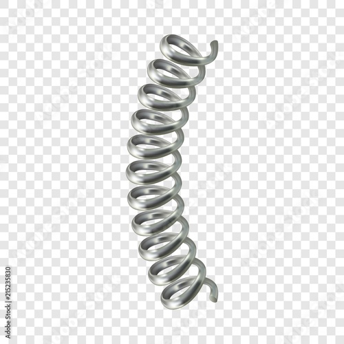 Silver spring cable mockup. Realistic illustration of silver spring cable vector mockup for on transparent background