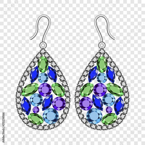 Gemstones earrings mockup. Realistic illustration of gemstones earrings vector mockup for on transparent background