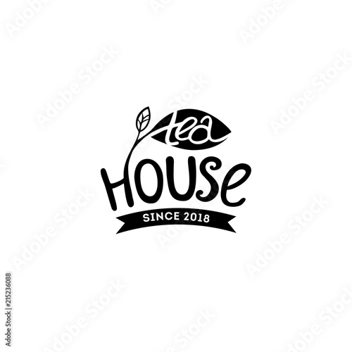 vector emblem for tea house. Lettering drawn logo for production