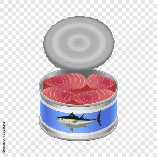 Tuna canned goods mockup. Realistic illustration of tuna canned goods vector mockup for on transparent background