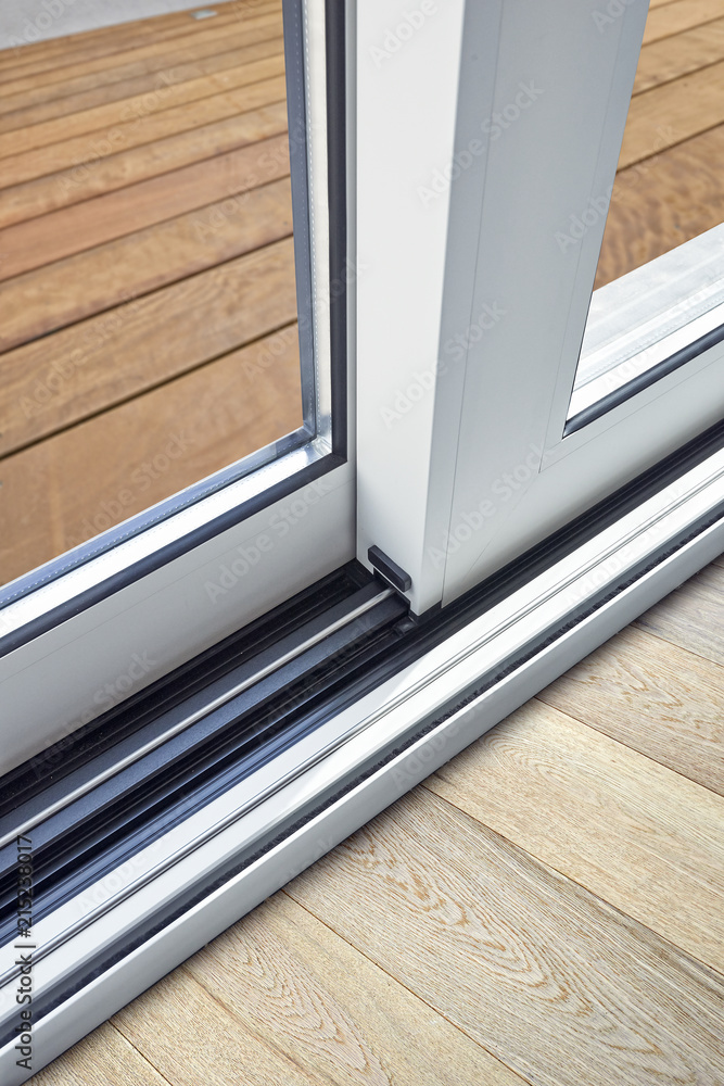 Sliding glass door detail and rail embed in floor Stock Photo Adobe Stock