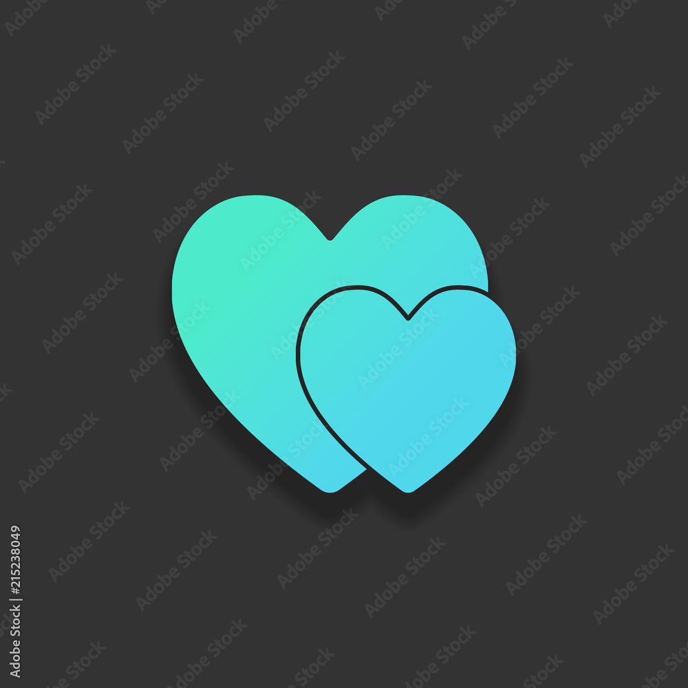 2 hearts. Simple icon. Colorful logo concept with soft shadow on 2 hearts. Simple icon. Colorful logo concept with soft shadow on