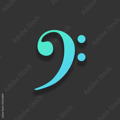 Bass Clef icon. Colorful logo concept with soft shadow on dark b