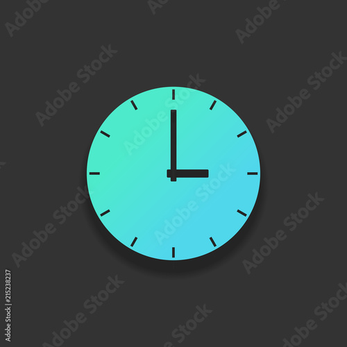 Simple clock icon. Colorful logo concept with soft shadow on dar