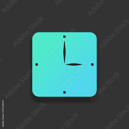 Simple clock icon. Colorful logo concept with soft shadow on dar