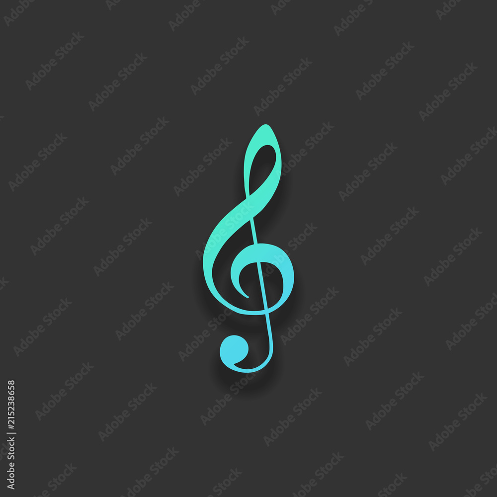 Simple icon of treble key. Colorful logo concept with soft shado Simple icon of treble key. Colorful logo concept with soft shado