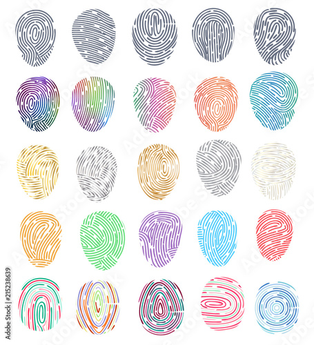 Fingerprint vector fingerprinting identity with fingertip identification illustration set of fingering print and security thumbprint isolated on white background