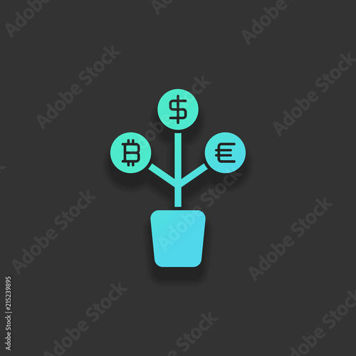 money tree. dollar, euro and bitcoin. simple silhouette. Colorfu