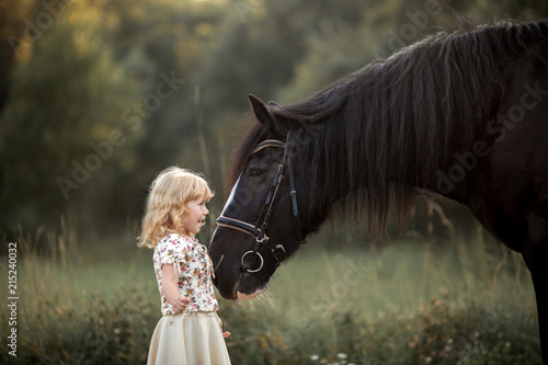 Obraz na plátně Little girl with shire horse
