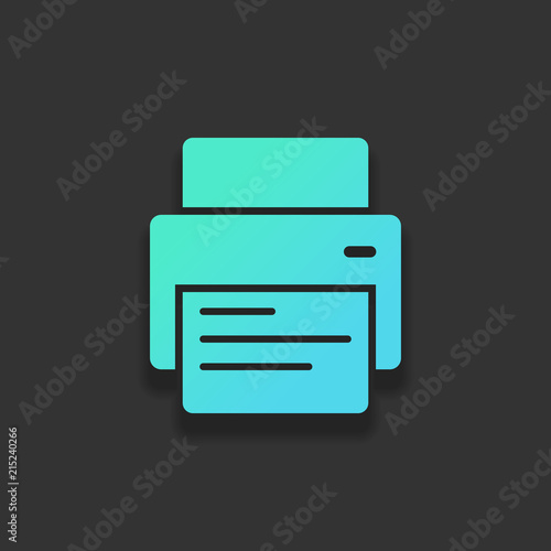 printer and paper. Colorful logo concept with soft shadow on dar