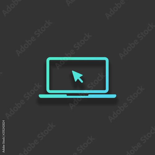 Laptop or notebook with arrow on screen. Colorful logo concept w