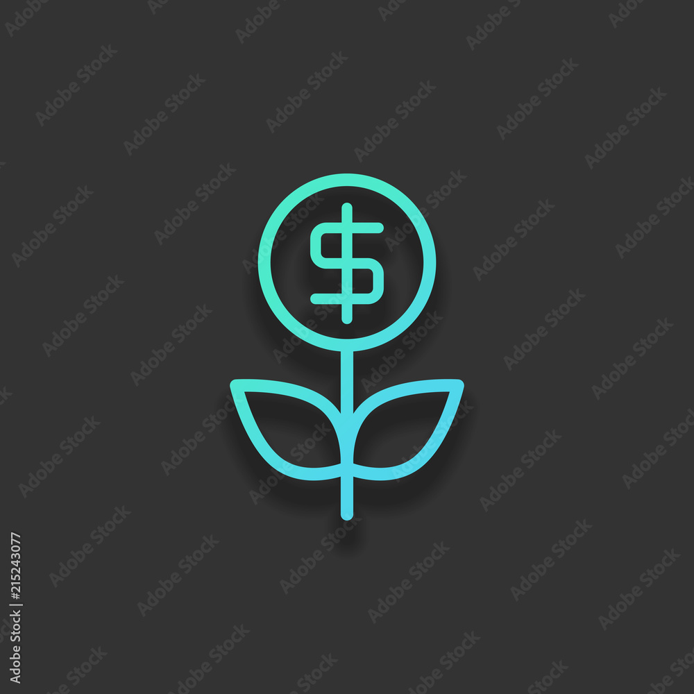 Money flower with dollar. Money tree. Linear icon with thin outl Money flower with dollar. Money tree. Linear icon with thin outl