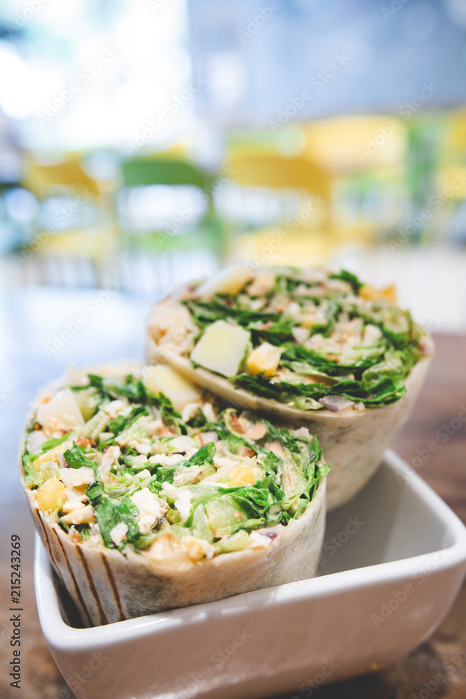 Colorful Salad Wrap at a restaurant Colorful Salad Wrap at a restaurant