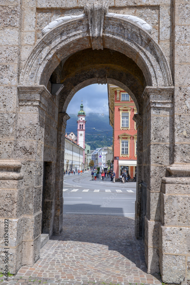 Innsbruck on Austria - 26 June 2018: The gate of Triumphpforte in Innsbruck on Austria
