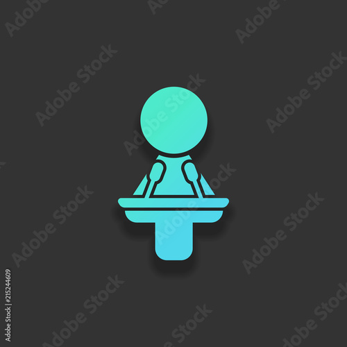 Woman speaker icon. Colorful logo concept with soft shadow on da